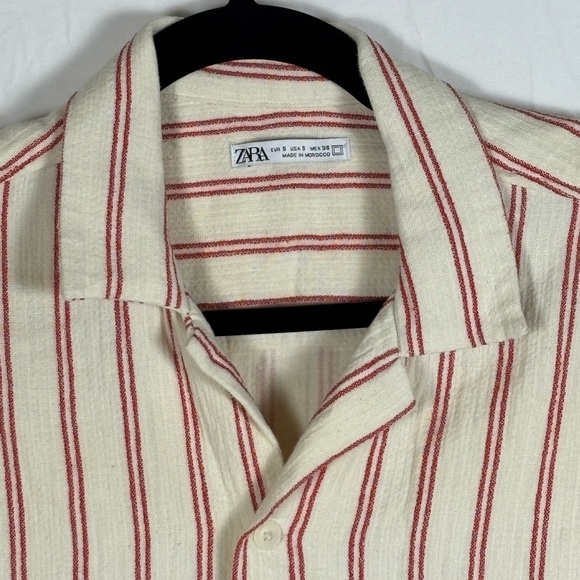 Zara Red Cream Striped Button Down Shirt- S - Picture 3 of 11